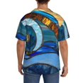 thumbnail image 3 of Susaid Stained Glass Ocean Wave Print Men's Polo Shirts Button Down Short Sleeve Casual Summer Beach Vintage Shirts for Men-Medium, 3 of 5