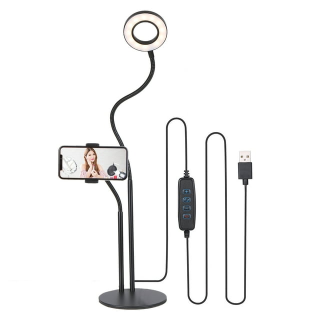 Anillo de luz para selfies con cámara redonda, 24 LED, 3,5 pulgadas, 5 V CC, 15 W