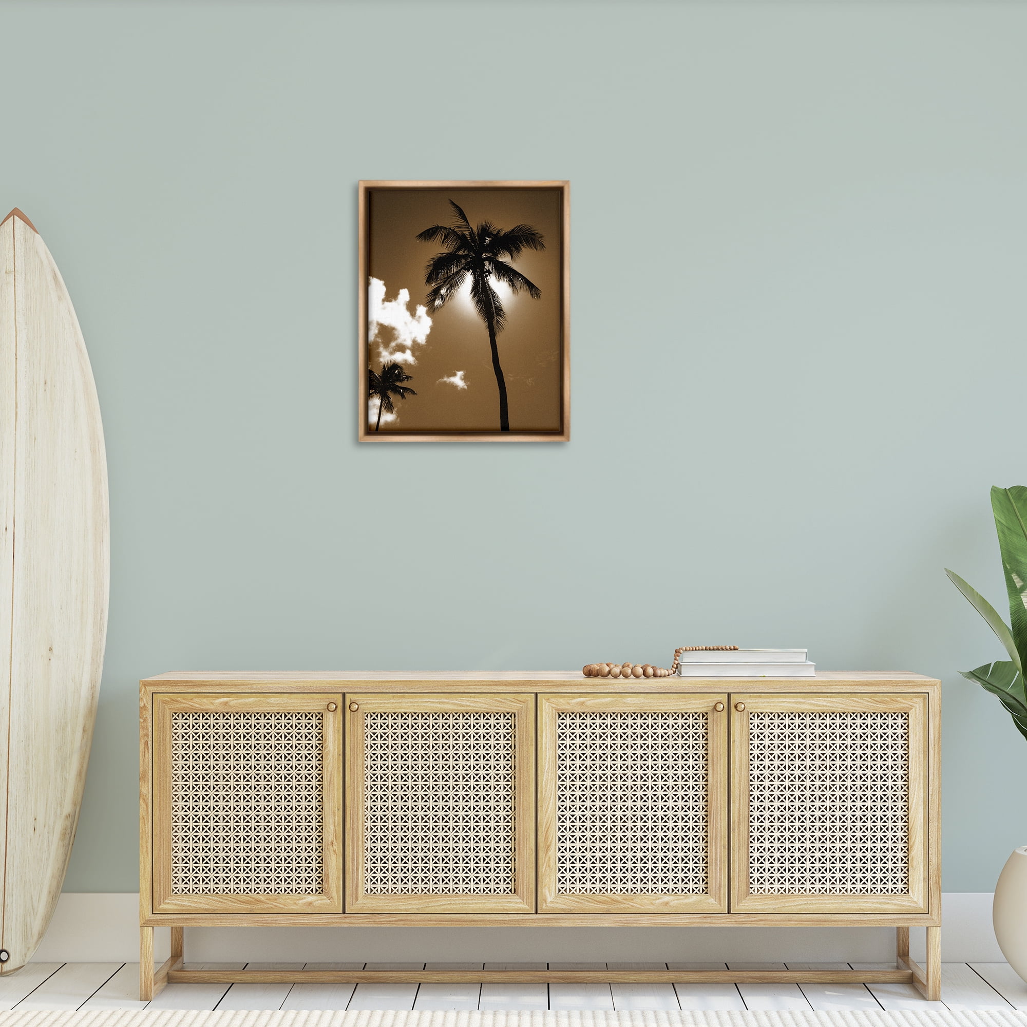 Stupell Industries Sunlight Through Palms Landscape Photography Brown Floater Framed Canvas Art Print Wall Art, 25 x 31