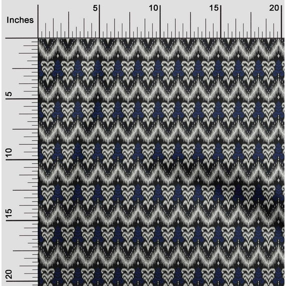 oneOone Cotton Cambric Fabric Chevron & Swirl Ikat Print Fabric By The Yard 56 Inch Wide