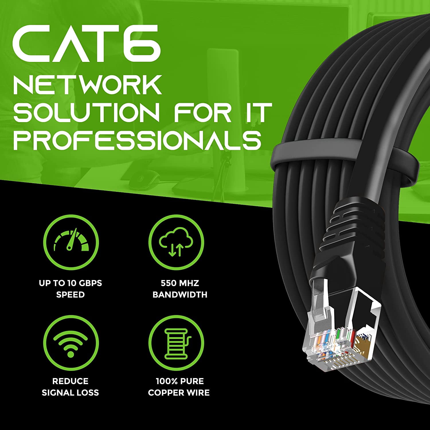 GearIT Pre-Terminated Cat 6 Ethernet Cables for Home & Office Network, Black 15-ft 24 Pack