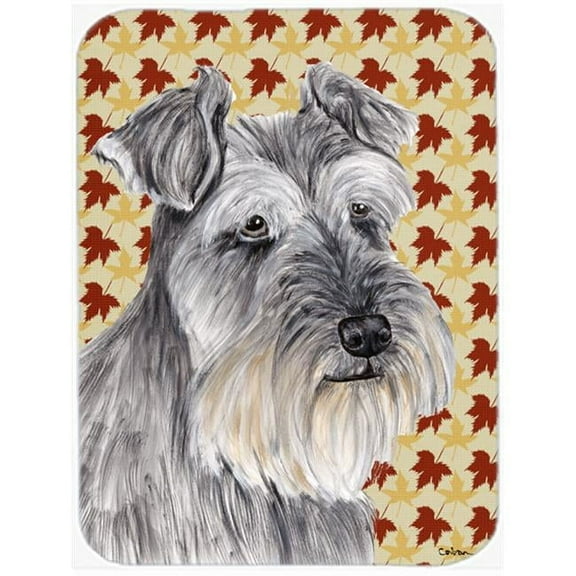Carolines Treasures SC9234LCB 12 x 15 in. Schnauzer Fall Leaves Portrait Glass Cutting Board- Large
