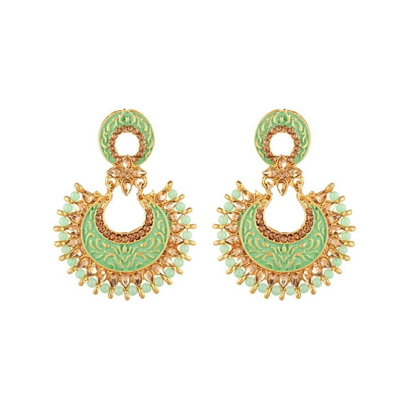 Efulgenz Indian Crystal Rhinestone Faux Pearl Gold Plated Peacock Dangle Bridal Wedding Chandbali Earring Set Jewelry