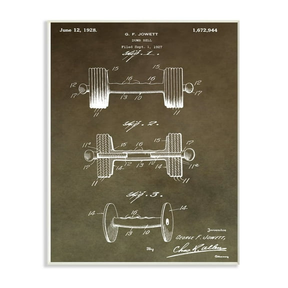 Stupell Industries Patent Vintage Barbell Brown Texture Design Wall Plaque Art by Daniel Sproul
