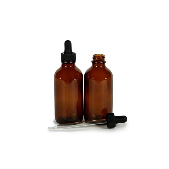 Vivaplex, Amber, 4 oz Glass Bottles, with Glass Eye Droppers - 2 pack