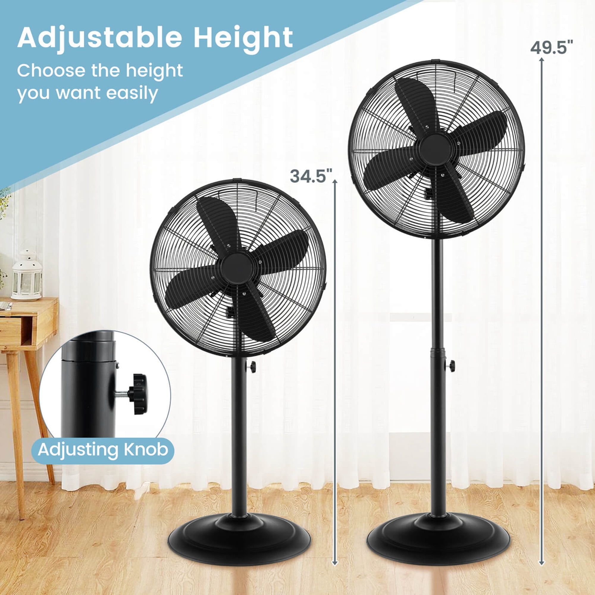 Costway 16" Standing Pedestal Fan with 3 Speed Settings Carrying Handle Aluminum Blades Black