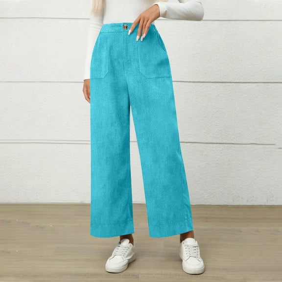 Zylanna Women's Pants with Pockets, Fleece Lined Baggy Elastic Waist Solid Color Winter Pants for Women Sky Blue