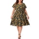 thumbnail image 2 of Vestido midi floral de primavera y verano para mujer de tallas grandes, con escote en V, mangas cortas, cintura elástica y volantes, 4X, negro, 2 of 6