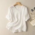 thumbnail image 2 of BODOAO Women Cotton Linen Embroidered Shirts Loose Fit Blouses Loungewear Office Blouses Boho Tops Mexican Tunic Tops Peasant Blouses Soft Breathable Summer Skin-Friendly Tops V Neck White Xl, 2 of 7