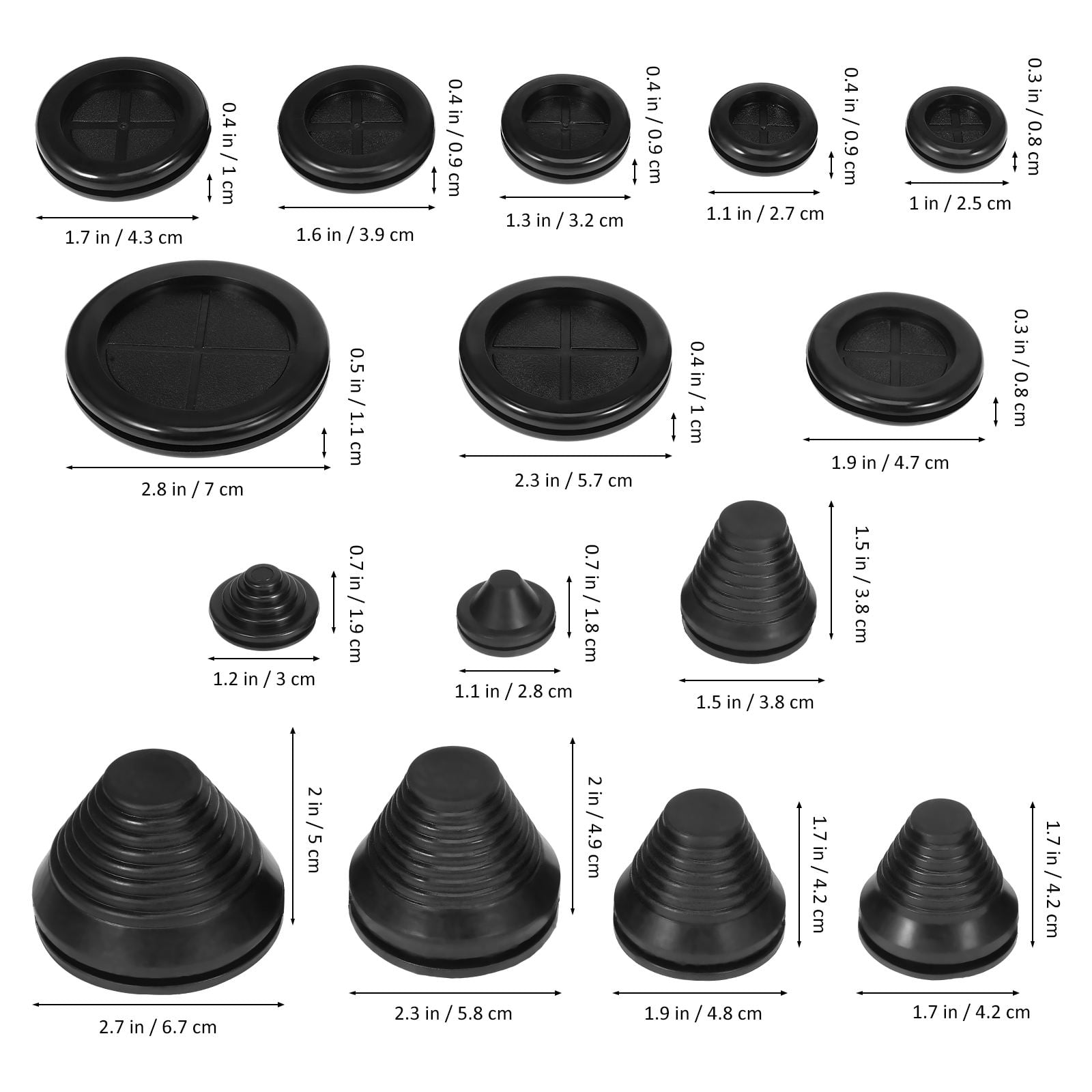 Pretyzoom 42Pcs Rubber Hole Plugs for Round Holes Black Dual Sided Grommet Kit Durable Wire Protection