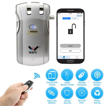 WAFU WF-018U Wireless Remote Control Lock Security Invisible Keyless Intelligent Lock Zinc Alloy Metal iOS Android APP Unlocking with 4 Remote Keys Smart Home Villa Office (Best Android Lock Screen Replacement)