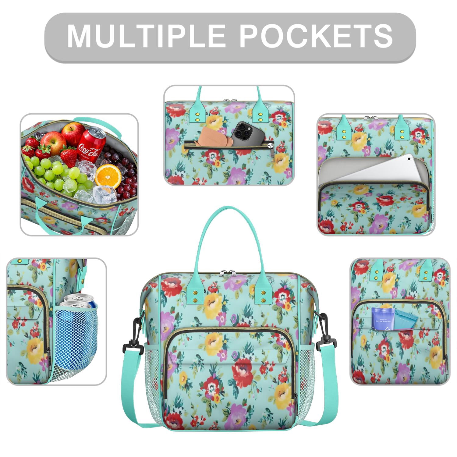 Pioneer Flower Floral Print Pattern Womens Lunch Box for Work,Insulated Large Lunch Bag for Tween and Teen,Loncheras Para Mujer,Leakproof Adult Lunch Bag for Work,Beach,Travel,Picnic,Camping