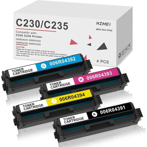 C230 C235 High Yield Toner Cartridge 006R04391 006R04392 006R04393 006R04394 Toner Compatible for Xerox C230 C235 Printer 4 Pack,Black Cyan Magenta Yellow
