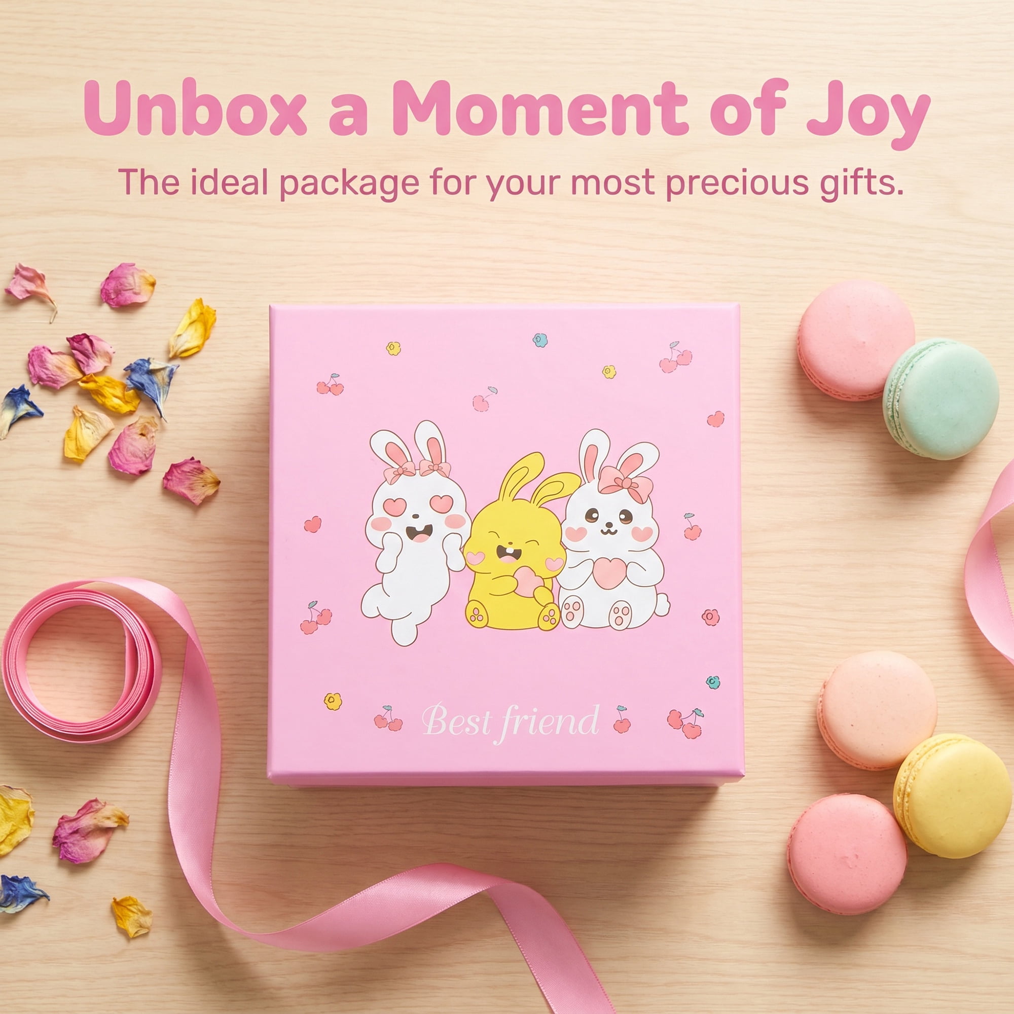 Unique Bargains Cute Cartoon Present Gift Box with Lids Pink 7.9"x7.9"x3.9"