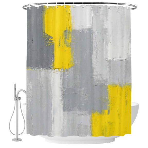 72x78 Inch Shower Curtain Yellow Grey Bathroom Decor, Waterproof Fabric Bathtub Bath Curtains Decorative Abstract Geometric Oil Painting Vintage Gradient Extra Long Shower Curtain Set with Hooks
