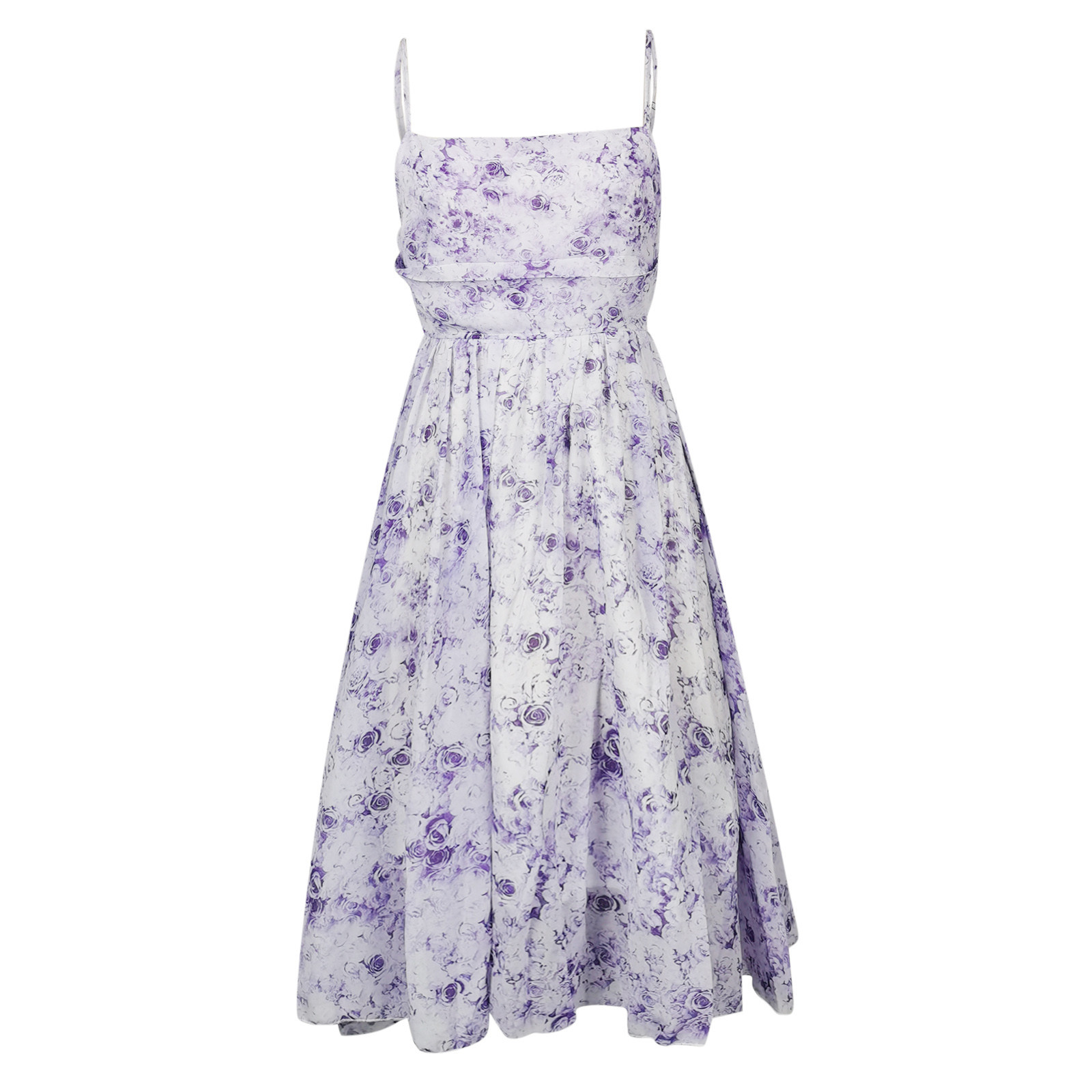 Purple Dresses for Women Sleeveless Printing Floral Pattern Holiday Dress  Tube Fit And Flare Trendy Vacation Casual Sun Dress Midi Fashion Daily  A-Line Spaghetti Strap Pleated Swing Hem Dress