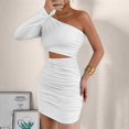 thumbnail image 5 of Women'S 2025 Fashion Hot Girl Off-Shoulder Hollow Slim Hip Dress Long Sleeve Ruffle Cocktail Mini Dress White L, 5 of 8