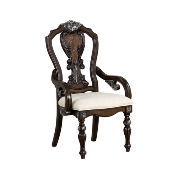 Naddy Dining Armchair Set of 2-Ornate Corbels-Dark Brown Solid Wood