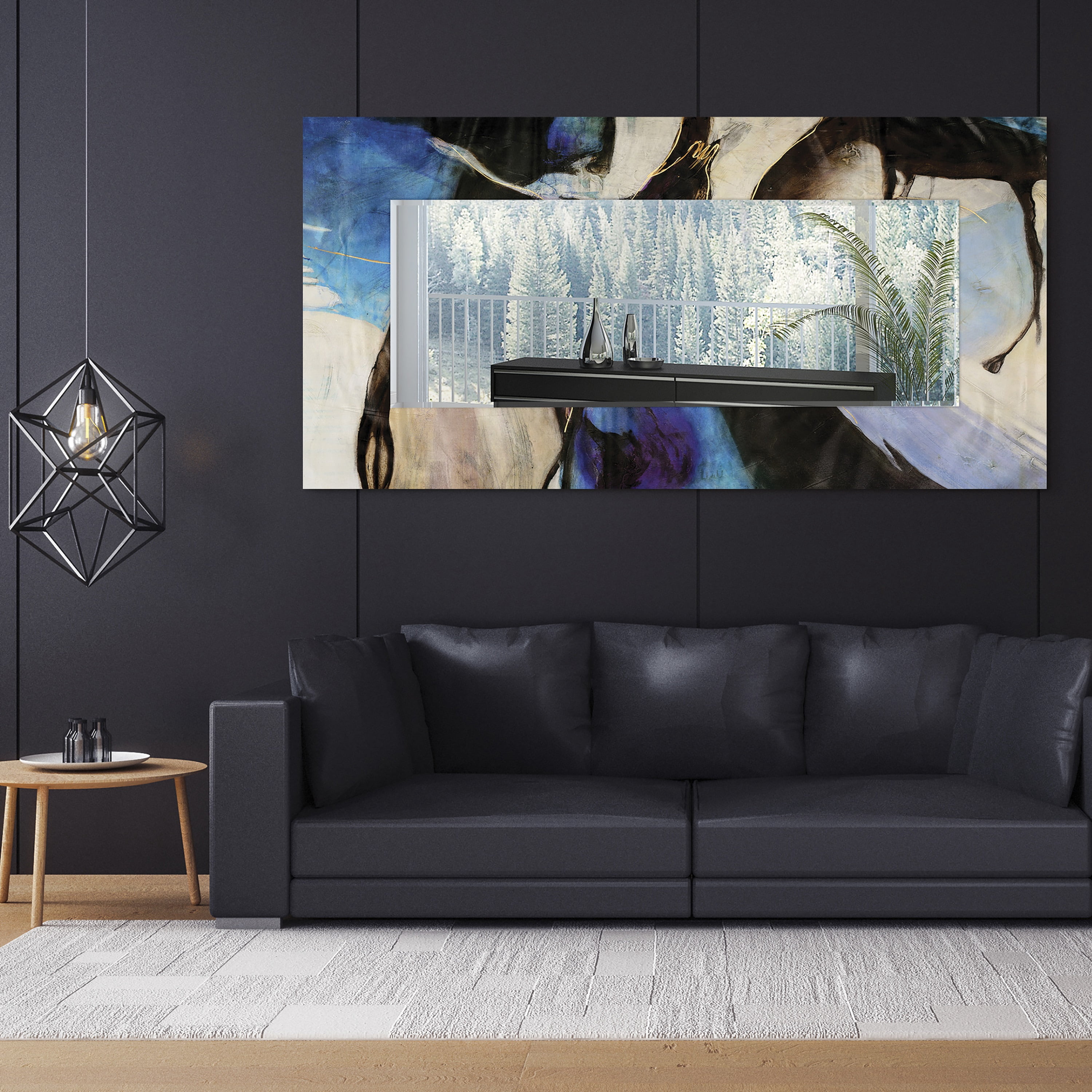 Empire Art Direct Motivos Rectangular Beveled Mirror on Free Floating Reverse Printed Tempered Art Glass, 72" x 36" x 0.4", Ready to Hang