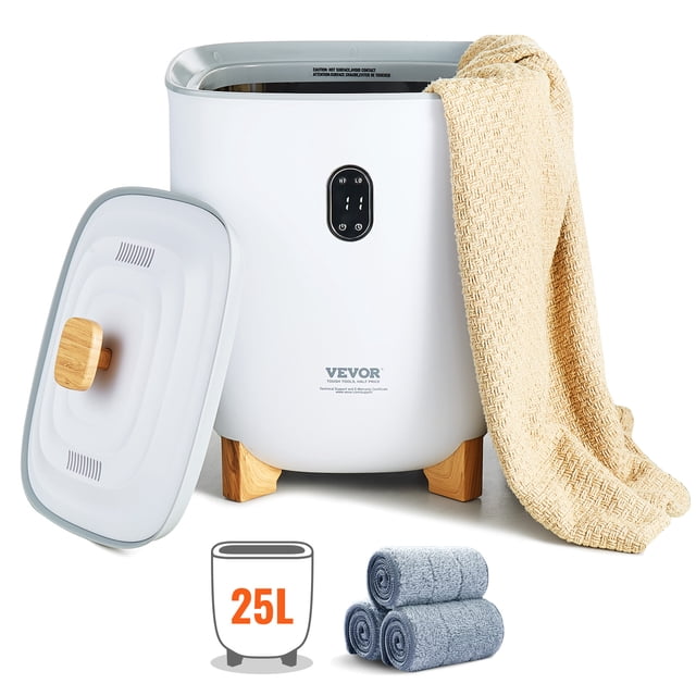 VEVOR 25L Towel Warmer Bucket with LED Screen Bottom Heating Columns Timer White