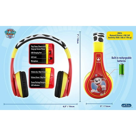eKids - Paw Patrol Marshall Bluetooth Headphones - red