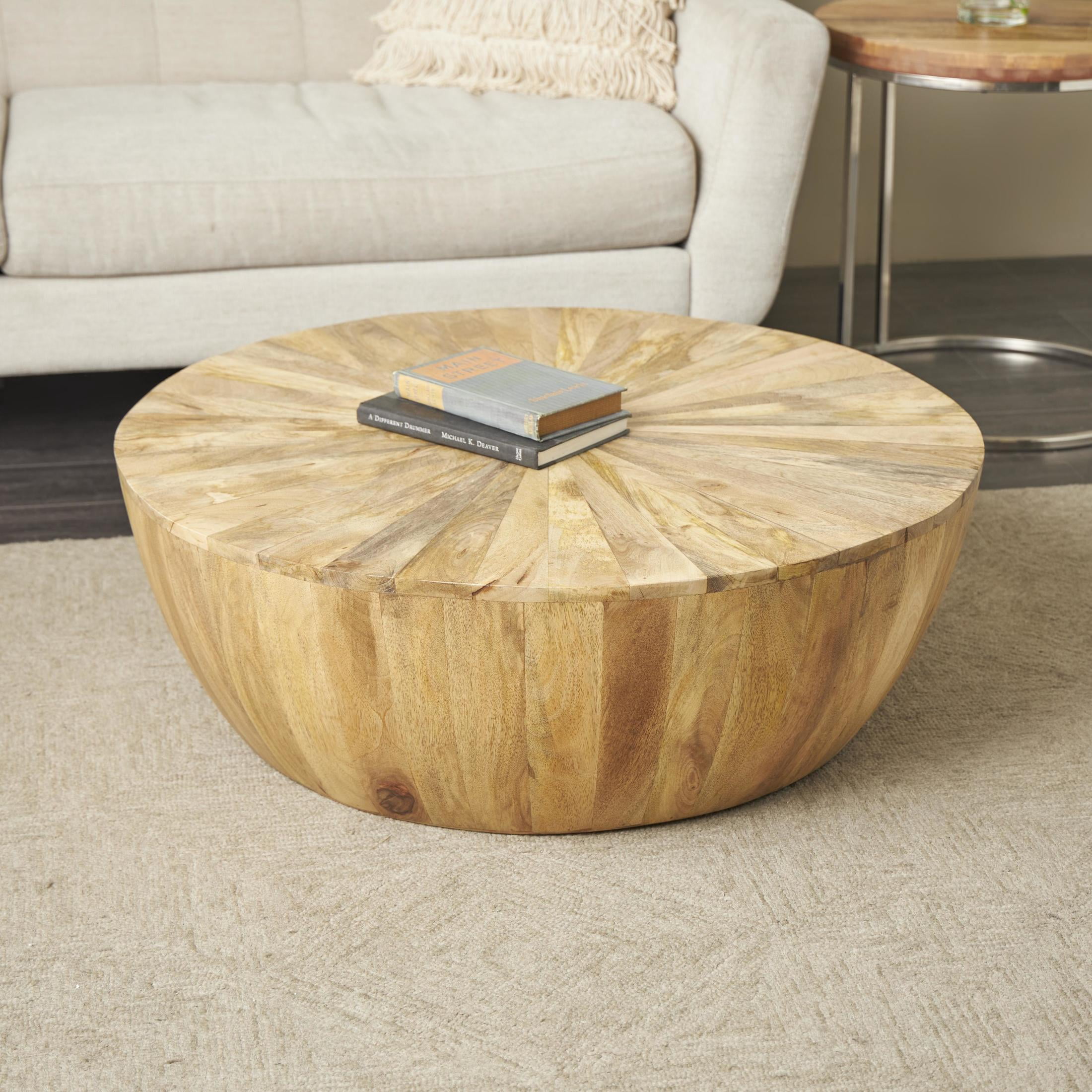 DecMode 36" x 13" Brown Mango Wood Handmade Round Coffee Table, 1-Piece