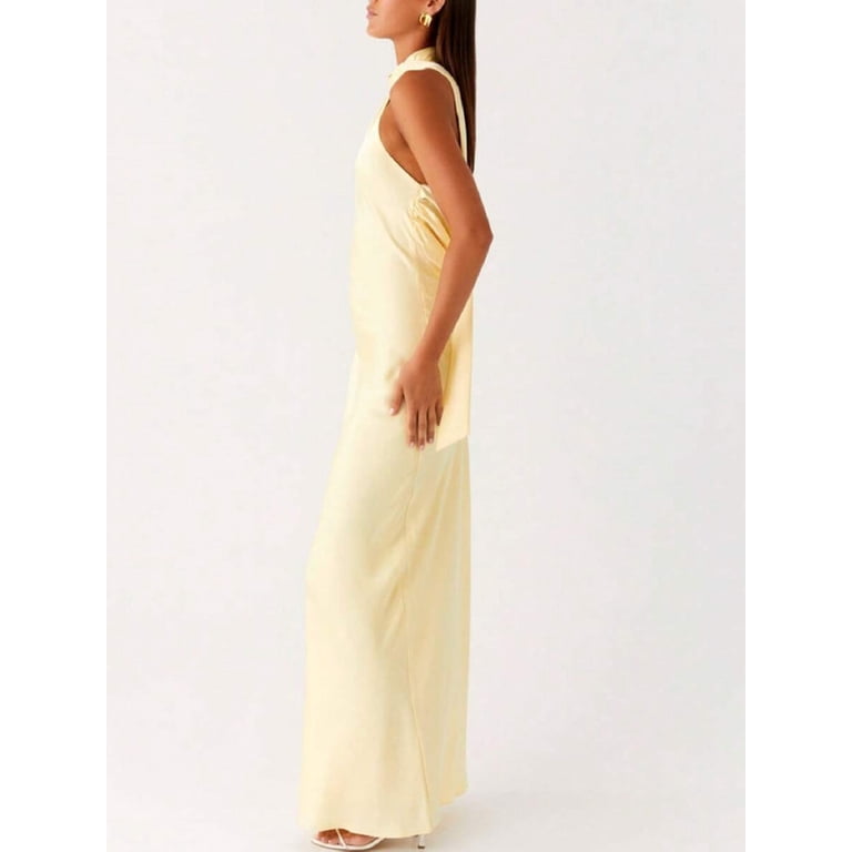 yellow backless bodycon dress Silk Halter Neck Maxi Fit Evening Party Cocktail Dress Major help needed (bra Yellow maxi dress Color:Black Multi Lightweight and breathable Maisonette