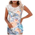 thumbnail image 1 of Camiseta sin mangas de encaje con estampado de mujer Camiseta sin mangas de empalme de cuello redondo Camiseta ligera y cómoda delgada OAVQHLG3B Store lin121212, 1 of 5