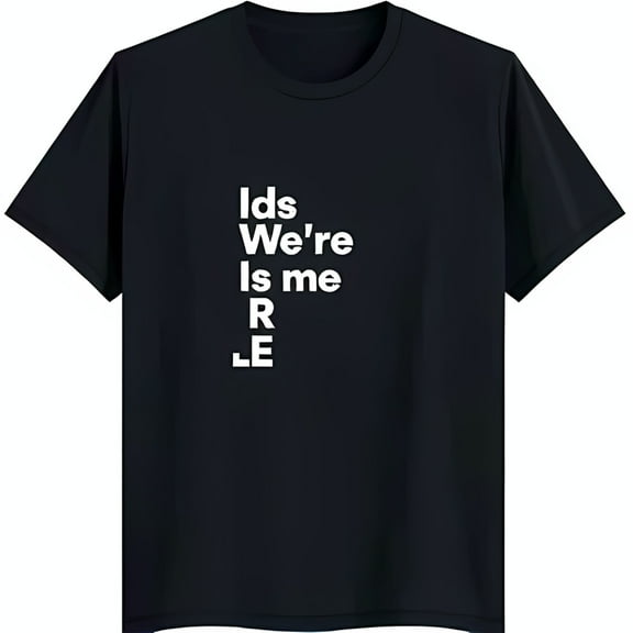 Stylish Black T-Shirt with Unique White Graphic: 'lds we' is me r le' Design