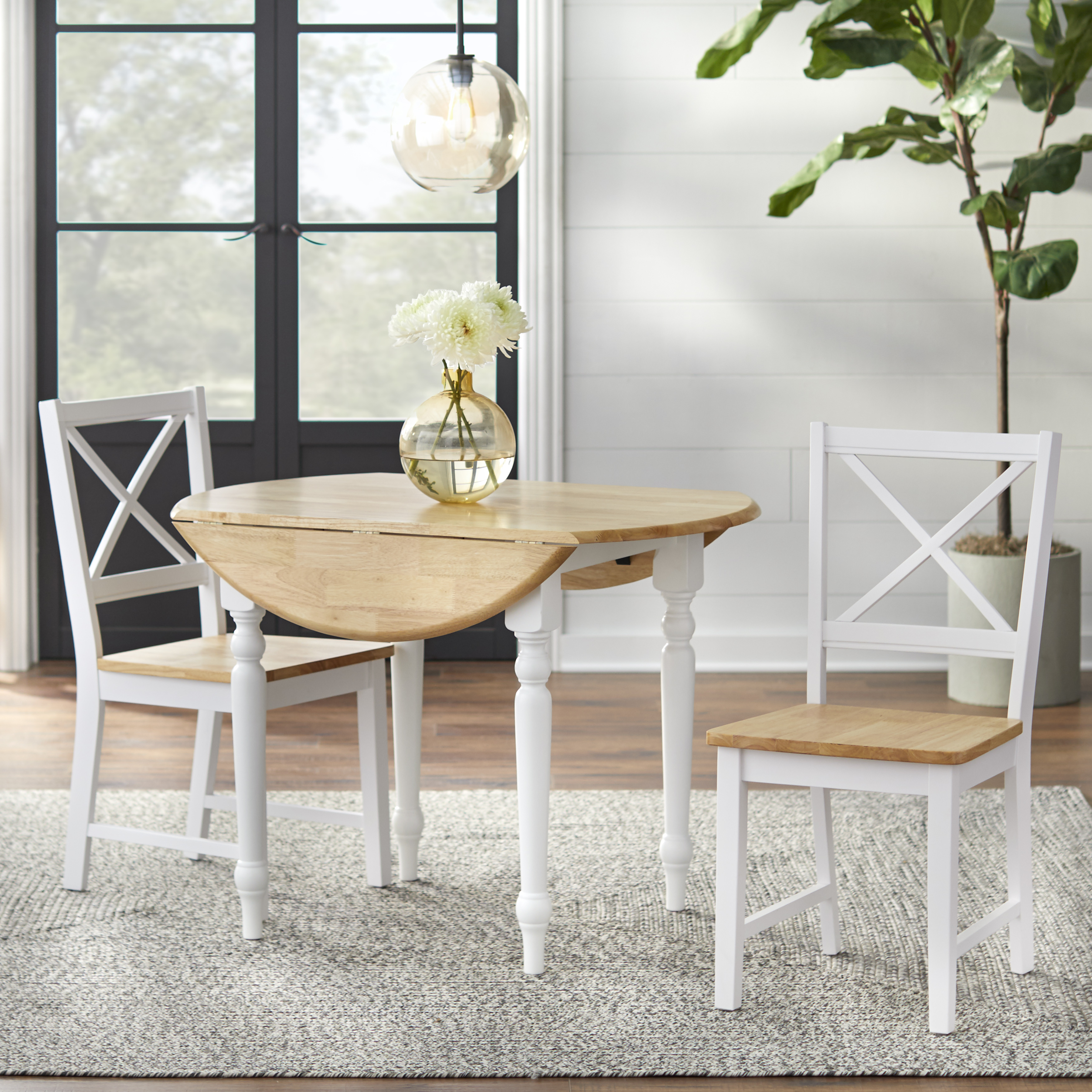 TMS Round Drop-Leaf Dining Table, White/Natural - image 4 of 5