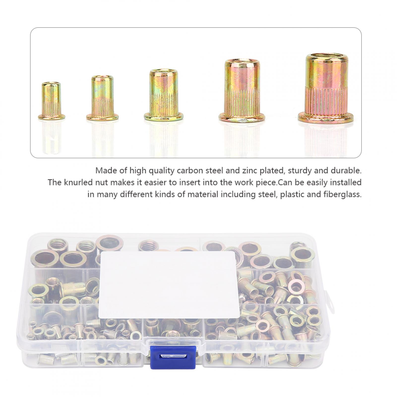 Rivet Nut Kit  Rivet Nut Set  Rivet Nutsert 180pcs M3-M10 Rivet Nut Kit Zinc Plated Carbon Steel Flat Head Threaded Insert Rivet Nutsert