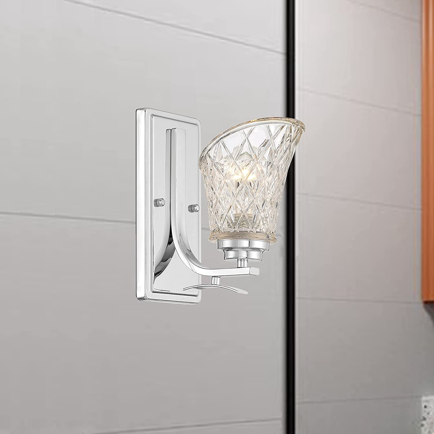 Vanity Art 1 Light Dimmable Chrome Armed Sconce Lighting | Modern Fixtures Accent Wall Lights for Bedroom Entrance Doorway Dining Room Living Room Hallway Bathroom Scones S1001CH-R03