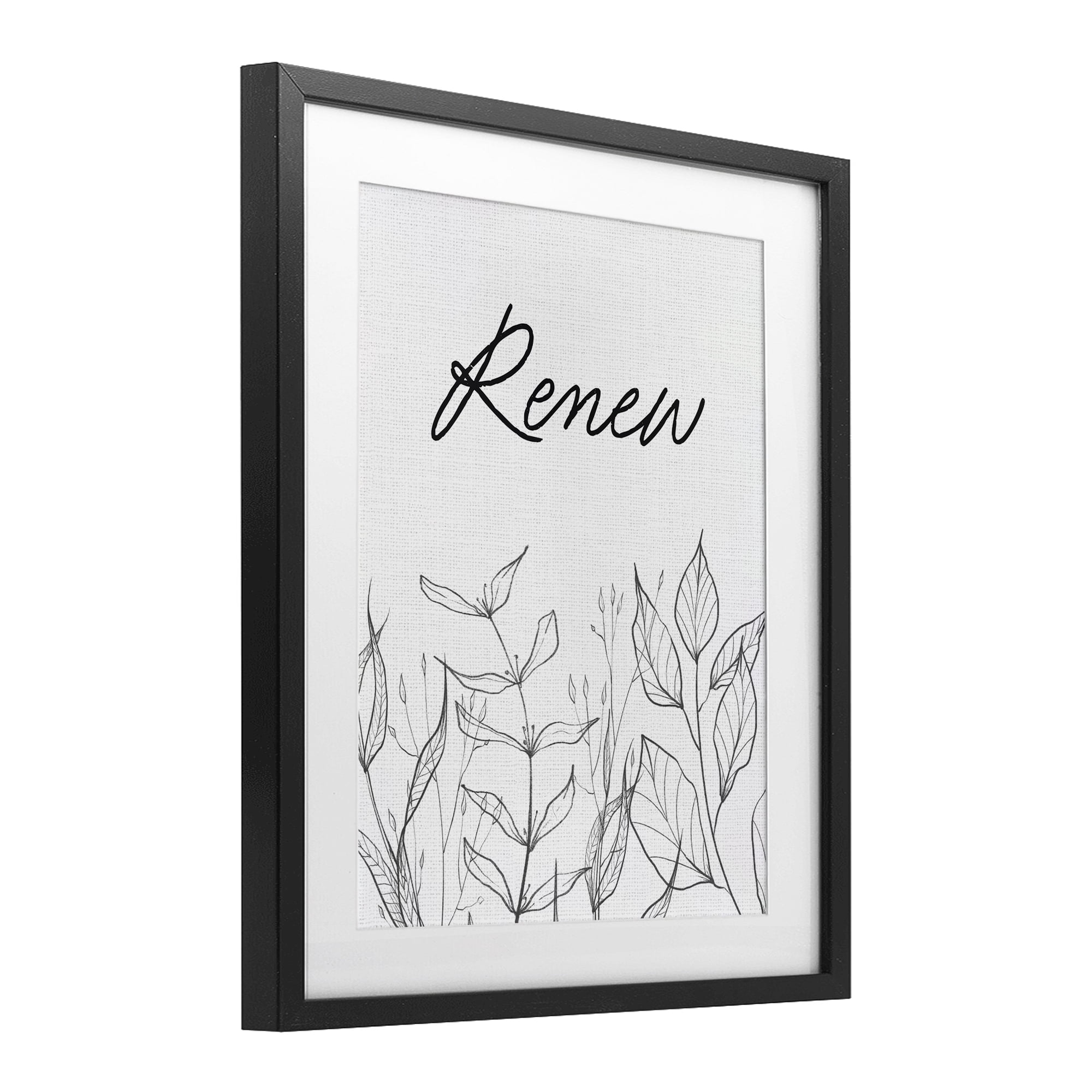 Renew with Leaf Outlines Black Framed Print Under Glass, design by Lettered and Lined