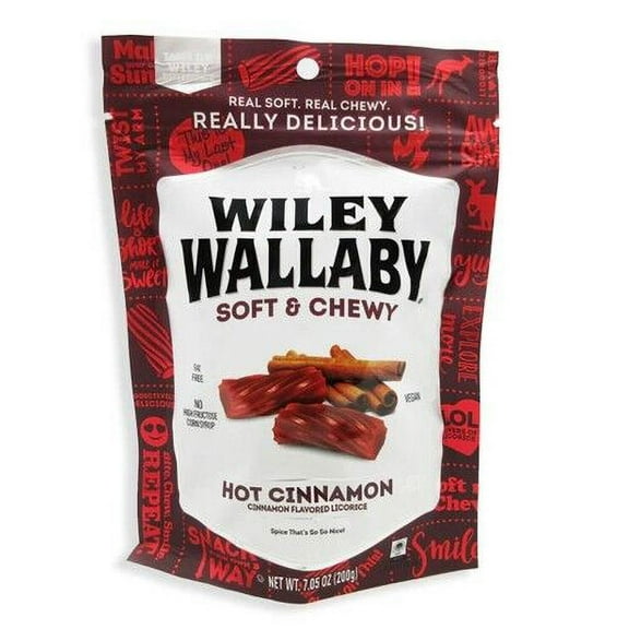 Wiley Wallaby Hot Cinnamon - Soft & Chewy - Vegan - Fat Free - 7.05oz Bag