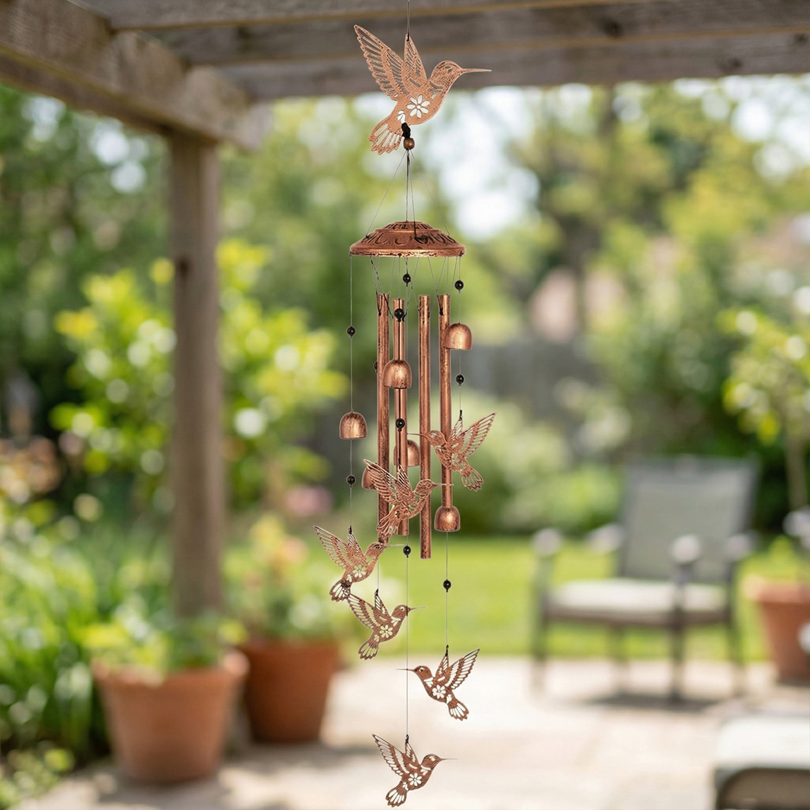 Yucurem Hummingbird Wind Chime for Outside, Handmade Metal Garden Wind Chimes, Melodic Weatherproof Wind Bell for Patio Porch Decor
