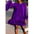 thumbnail image 4 of Vestido de fiesta mini de plumas con mangas acampanadas y cuello redondo, informal, holgado, liso, para primavera y otoño, 4 of 4