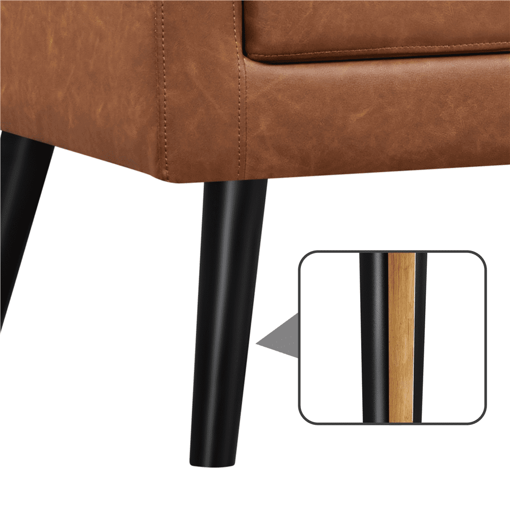 Alden Design Mid Century Modern Faux Leather Accent Chair with Solid Wood Legs, Set of 2, Retro Brown