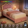 thumbnail image 4 of Twin Bed Frames with Drawer, Velvet Upholstered Twin Size Bed Frame with LED Lights, Twin Size Platform Bed for Girls, Boys, Sturdy Platform Bed, 4 of 7