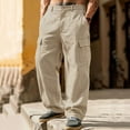 thumbnail image 3 of Ceisia Men Cargo Pants Linen Cotton Multi Pockets Straight Leg Loose Fit Casual Outdoor Daily Long Trousers Gift, 3 of 10