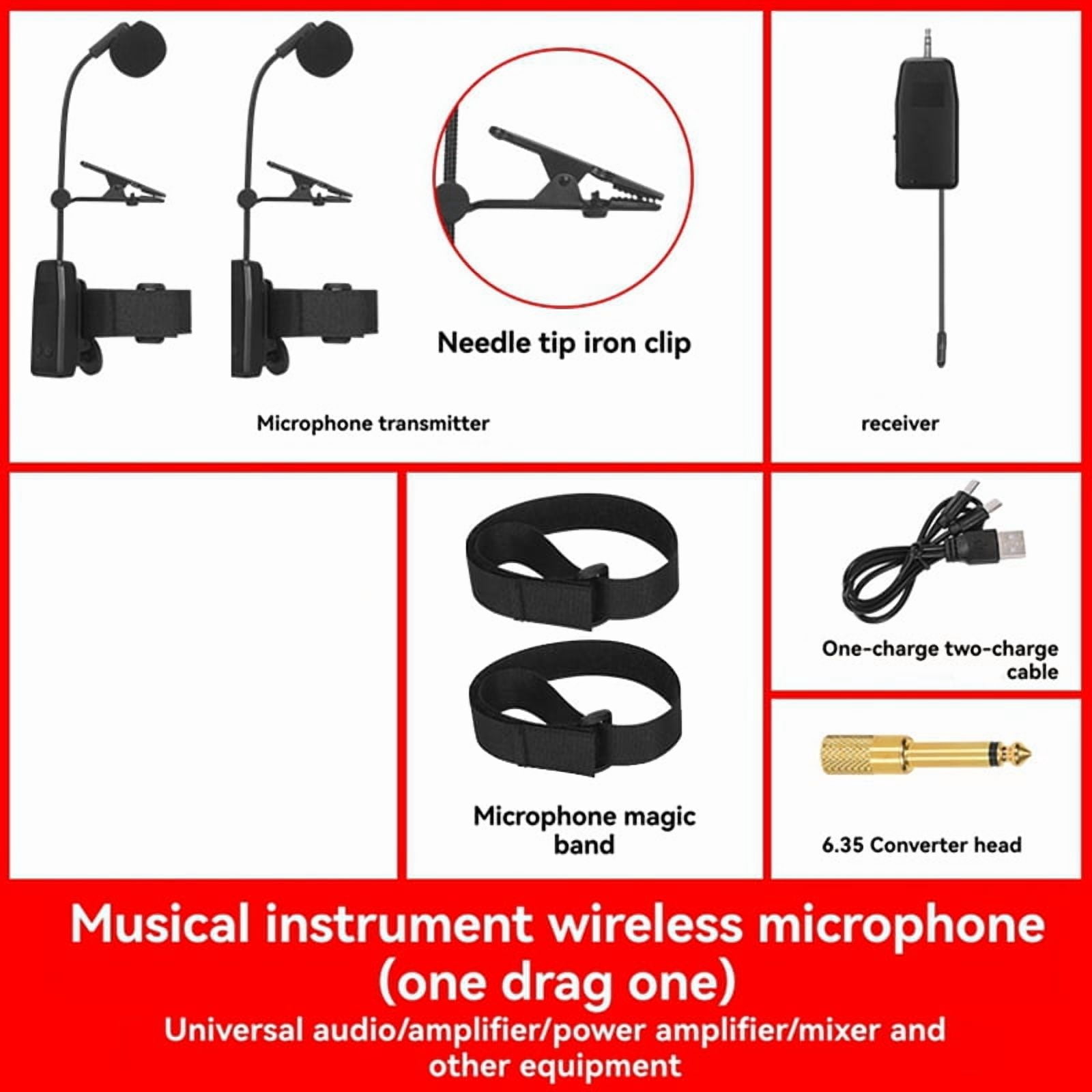 Wireless Saxophone Microphone System, Clip on Instrument Microphone for Saxophones 2 Microphone