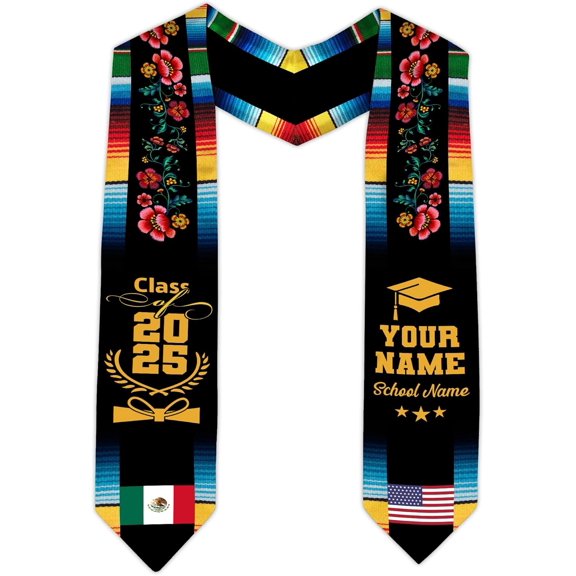 Custom Mexican Graduation Sash, Mexico Graduation Stole Customize Photo, Mexican American Flag Graduation Sash 2025