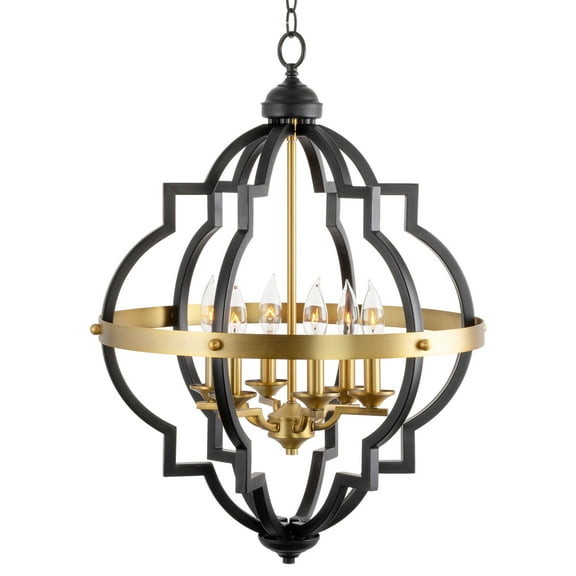 Kira Home Capistrano 28" 6-Light Rustic Farmhouse Chandelier, Warm Brass   Black Finish