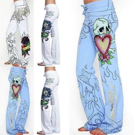 Fashion Women Baggy Skull Rose Printed Pants Hippie Wide Leg Boho Trousers New Arrival