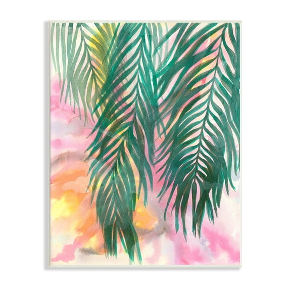 Stupell Industries Hanging Palms Tropical Plant Pink Watercolor Effect Painting Unframed Art Print Wall Art, Design by Elvira Errico