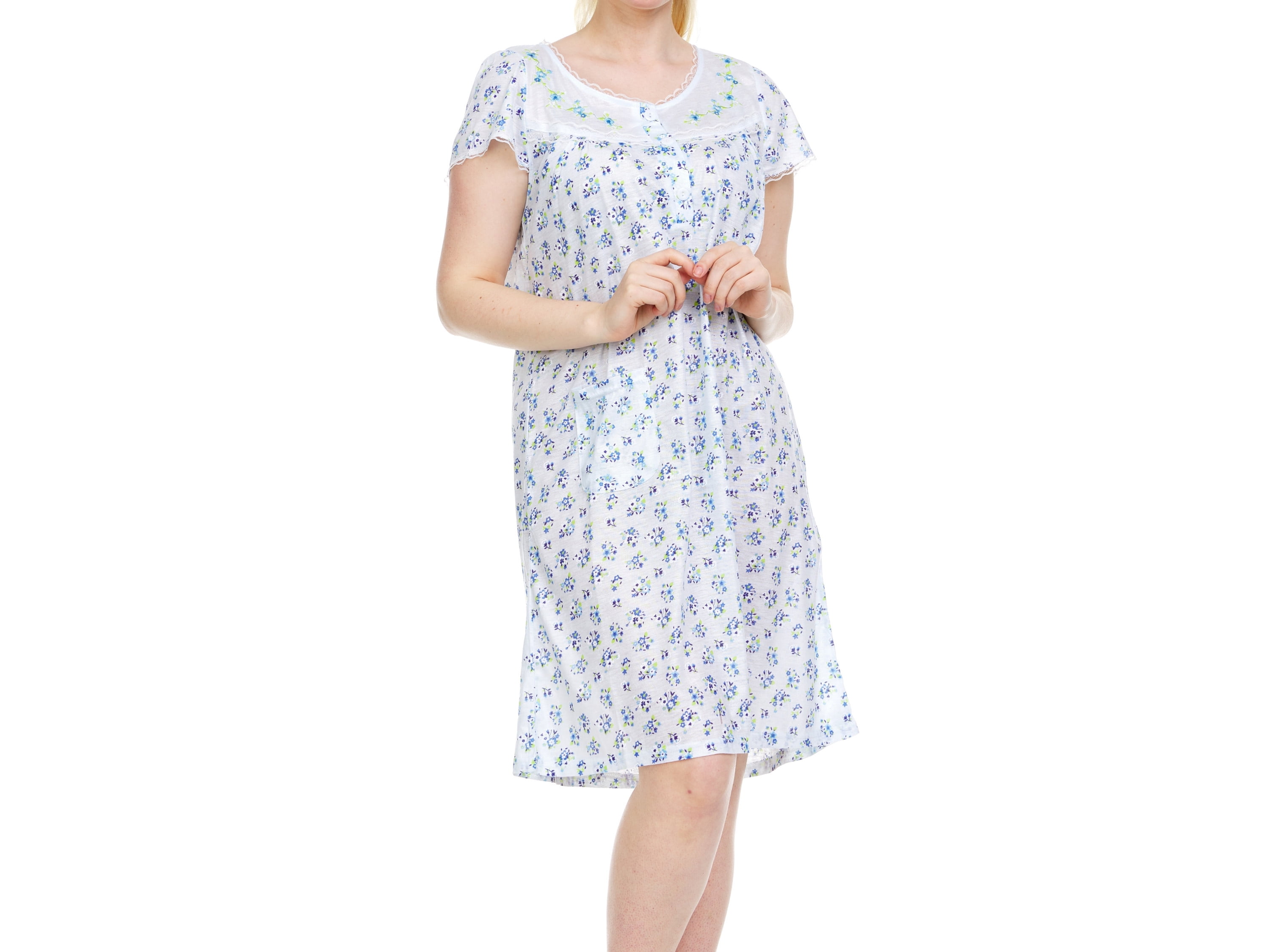 Ladies Short Sleeve Jersey Cotton Rich Cream Floral Nightdress size 10-36 