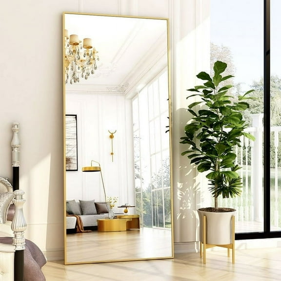 BEAUTYPEAK Miroir Pleine Longueur 76"x34 Pouces Rectangulaire Miroirs sur Pied pour Appuyer, Poser Ou Suspendre, or
