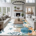 thumbnail image 4 of Marine Life Washable Living Room Rugs 5'x8', Blue Shell Starfish Eucalyptus Leaves Coral Low Pile Throw Large Area Rug Non-Slip Sturdy Edge Binding Carpet for Living Room Kitchen Office, 4 of 9