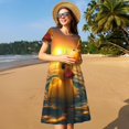 thumbnail image 4 of Daiia Robe de Natation Jaune Canard Imprimé pour Femmes 2025 Tendance Manches Courtes Robes Décontractées Amples Fluides Maxi Robes de Soleil, 4 of 6