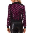 thumbnail image 3 of INSPIRE CHIC Women's  Sequin Stand Collar Long Sleeve Zipper Cropped Bomber Jacket M Hot Pink, 3 of 5