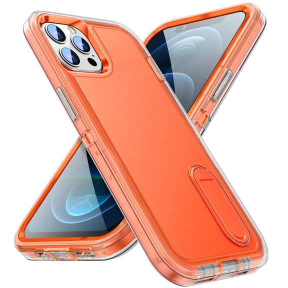 JTCASES Compatible with iPhone 12 & 12 Pro Case Heavy Duty Protective Rugged Phone Case, Full Body Anti-dust Shockproof Drop Proof Armor Durable Cover Case for iPhone 12 & 12 Pro 6.1", Orange/Clear